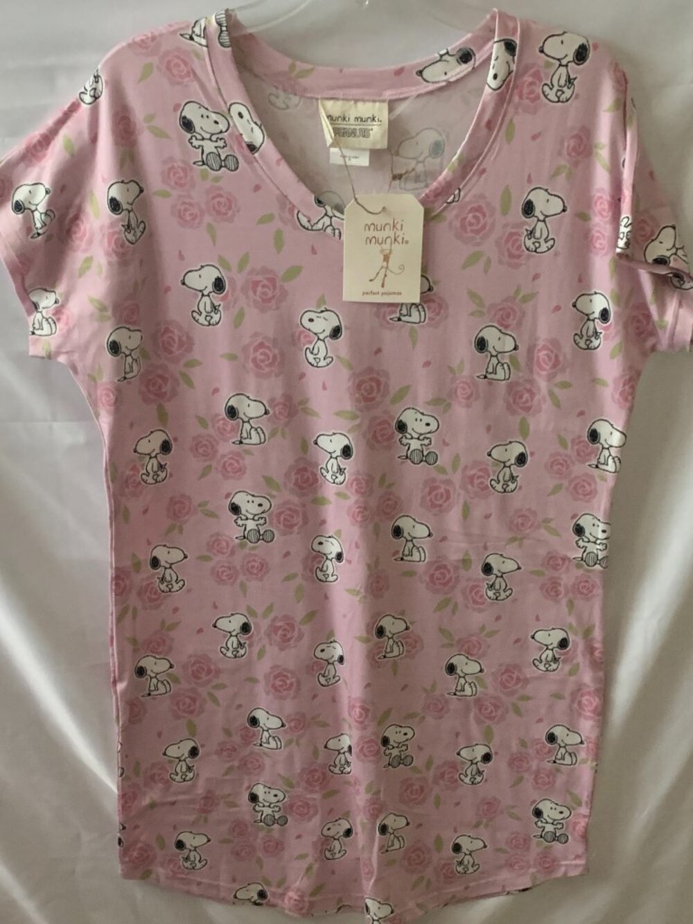 MUNKI MUNKI X PEANUTS Snoopy Rose Long Sleep Dress in Pink Sz MEDIUM